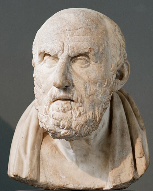 Later likeness: a Roman marble copy after a lost Hellenistic original. Portrait of Chrysippus