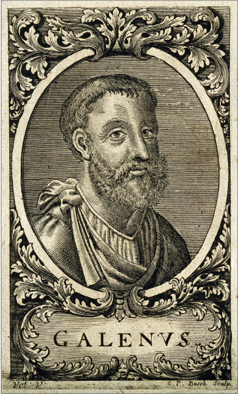 Later depiction: an engraving by Georg Paul Busch. Portrait of Galen