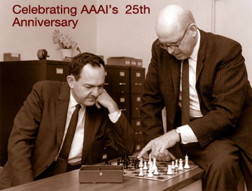 Herbert A. Simon, seated, and Allen Newell playing chess around 1958; J. C. Shaw is not pictured