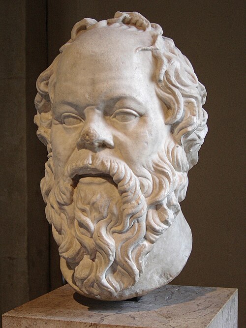 Later likeness: a Roman marble portrait, possibly copied from a lost Greek bronze. Portrait of Socrates