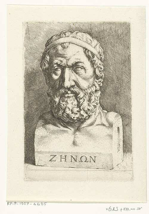 Later depiction: a seventeenth-century print by Jan de Bisschop. Portrait of Zeno of Elea