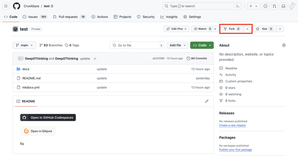 The Fork button on GitHub